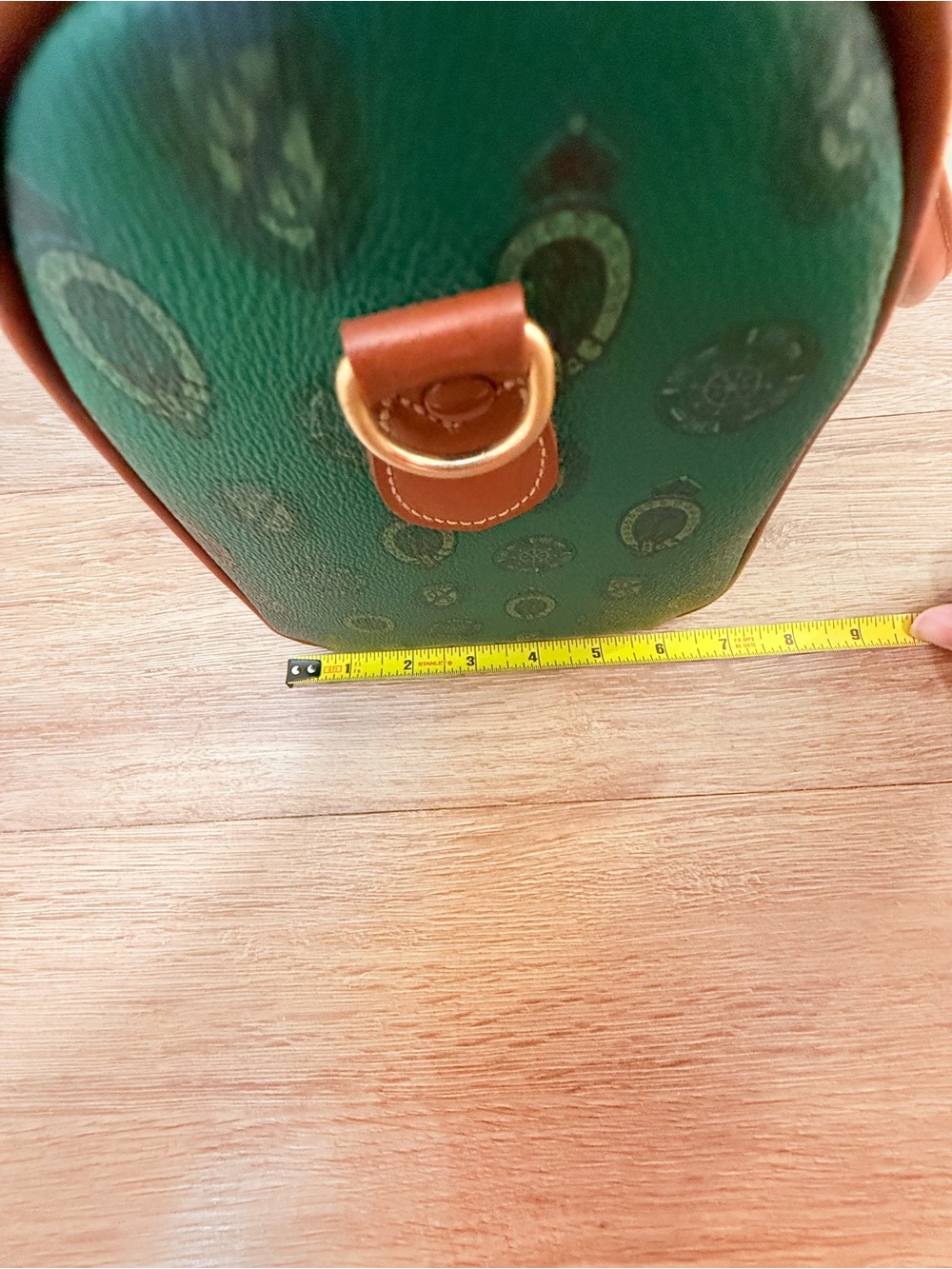 Vintage Capezio Green Patterned Satchel with Tan Trim - Picture 7 of 10